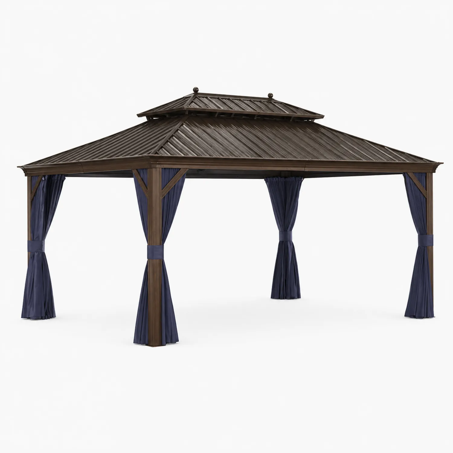 Altana ogrodowa aluminiowa z zasłonami 300x400 cm Brązowy/Niebieski