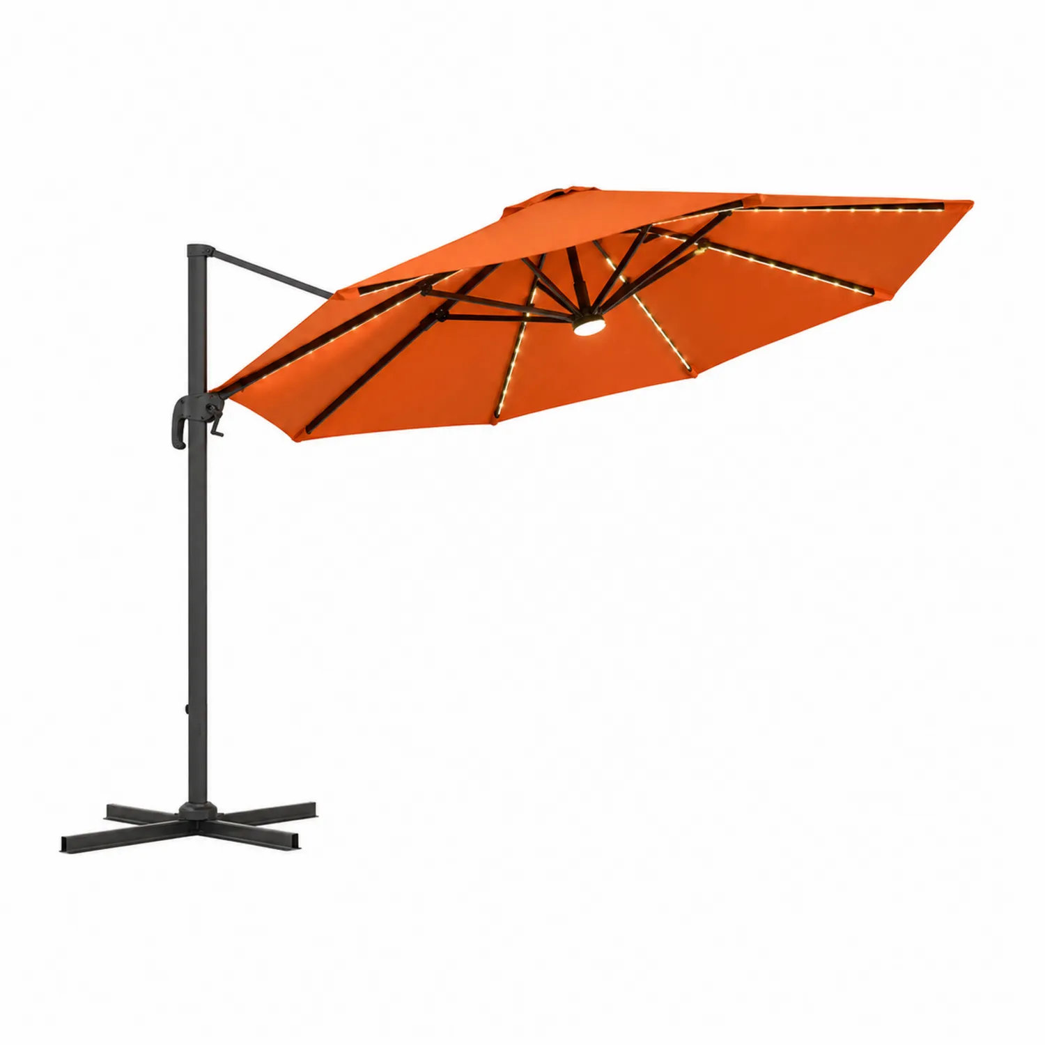 Parasol ogrodowy z bocznym ramieniem LED 300 cm Pomarańczowy Poliester