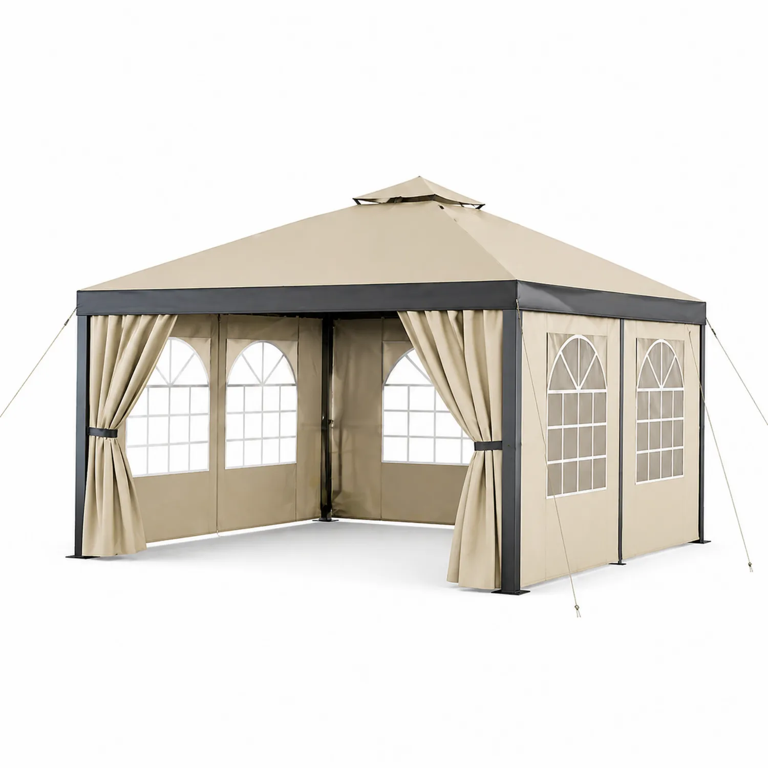 Namiot ogrodowy 3x4 m beżowy poliester z oknami PVC