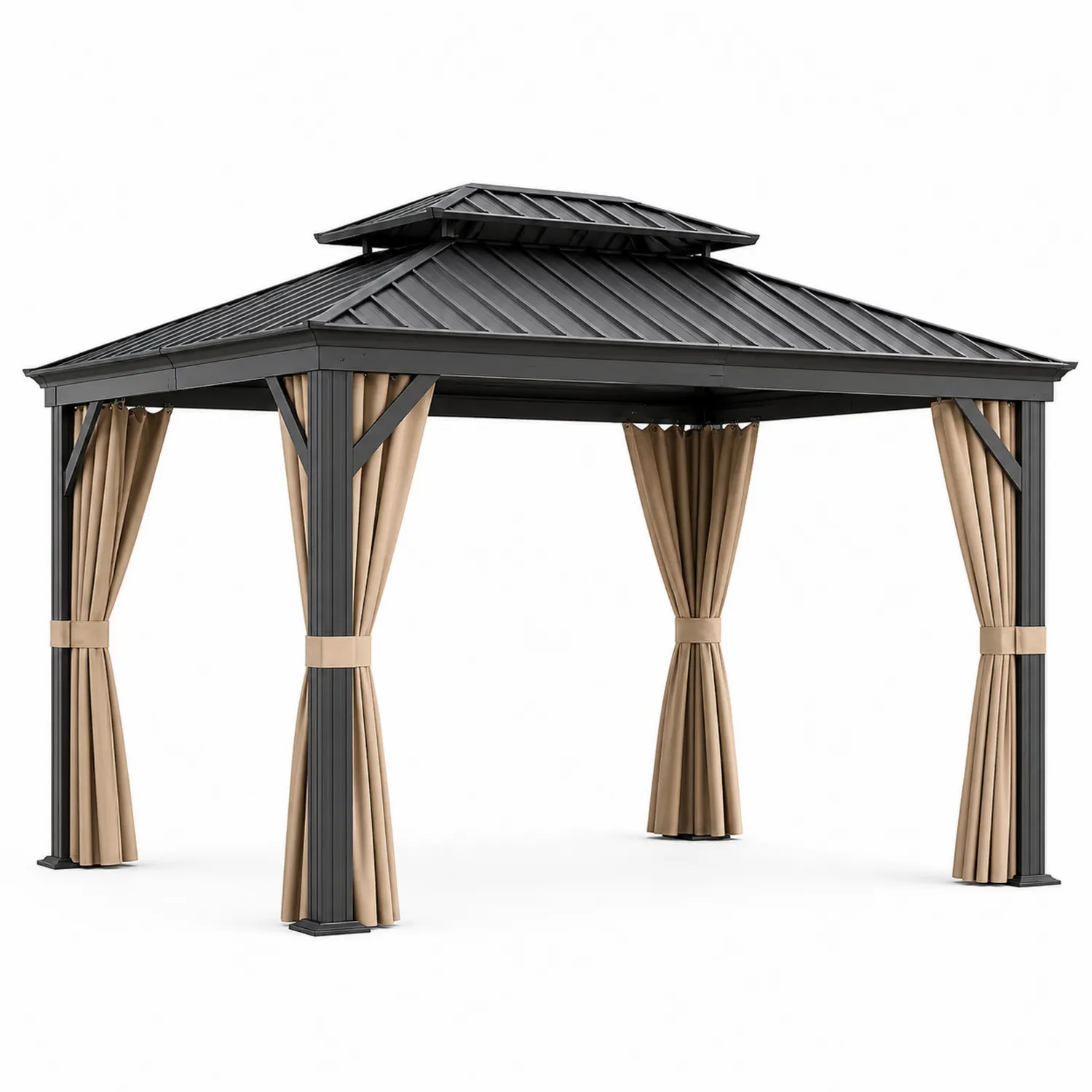 Altana ogrodowa metalowa z beżowymi zasłonami 300x400 cm