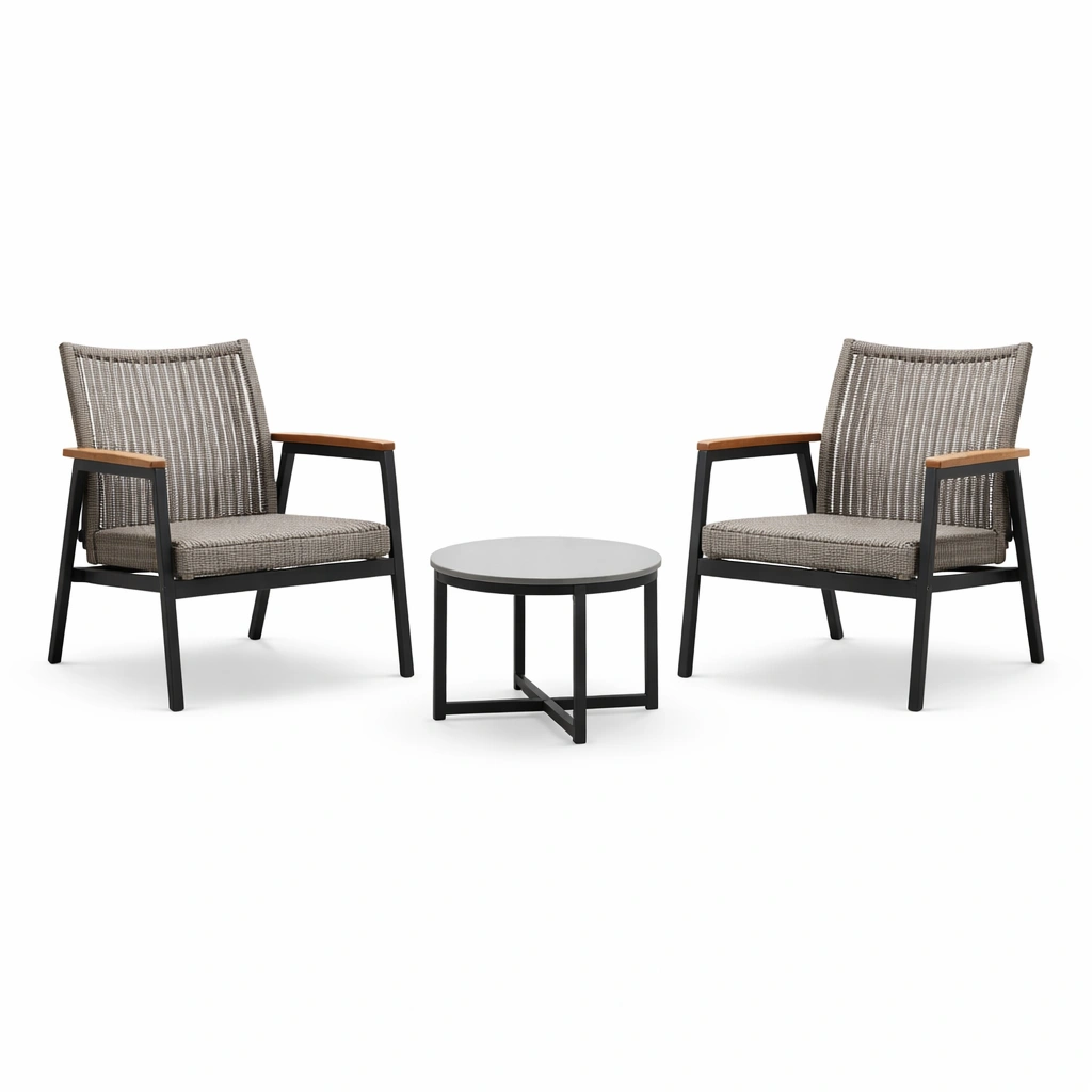 Loungeset aluminium pe rattan grau schwarz-DECONIVORA