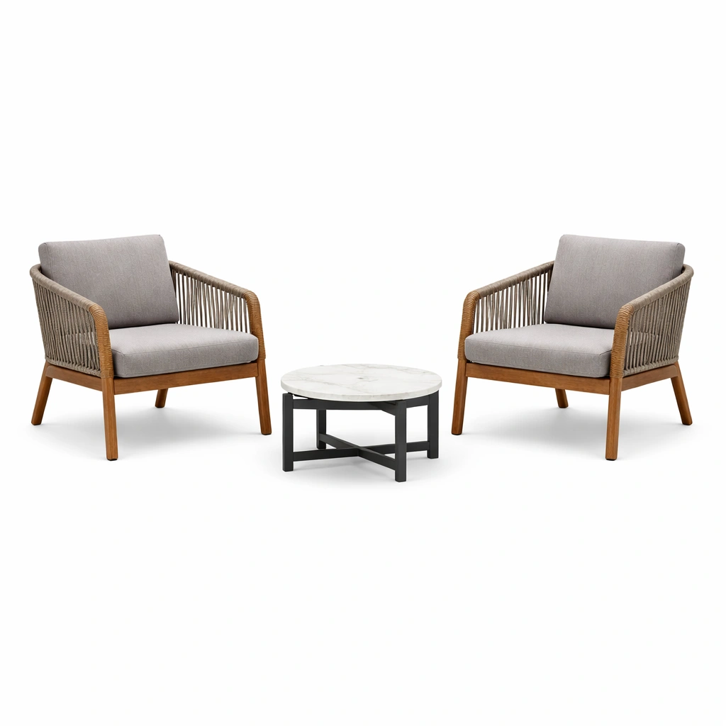 Loungeset holz seilgeflecht marmortisch grau natur-DECONIVORA