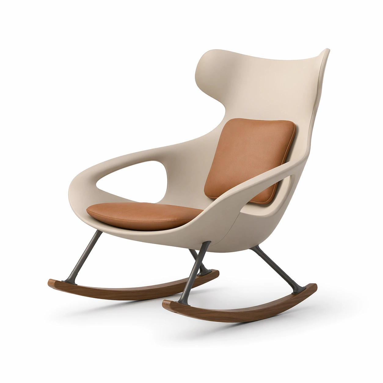 Schaukelstuhl polypropylen pu lederpolster beige-DECONIVORA