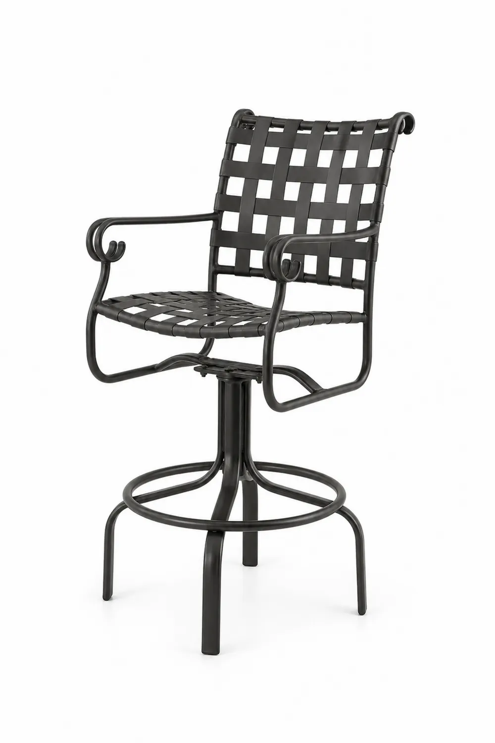 Sgabello da bar in metallo nero con schienale intrecciato-domvirex