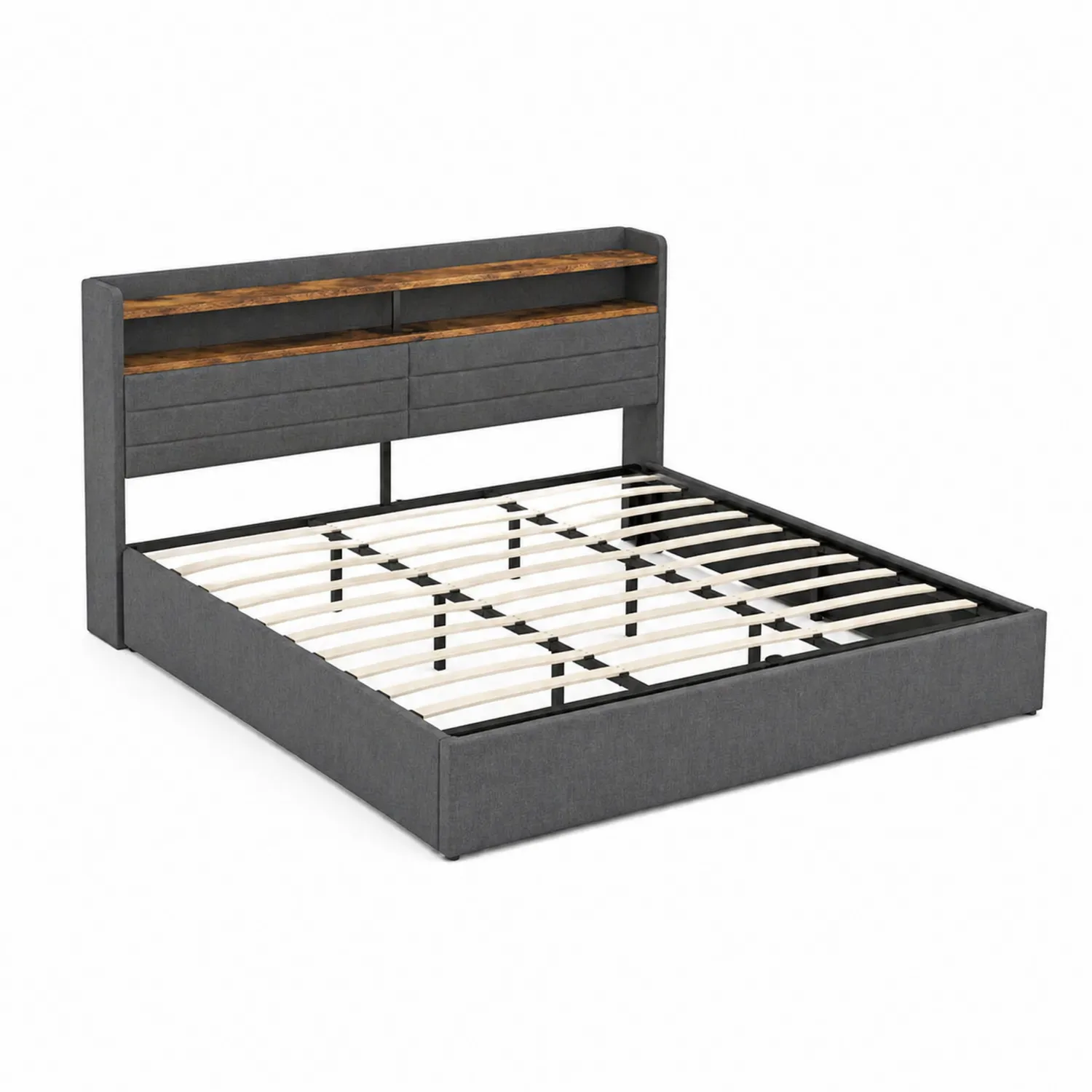 Letto matrimoniale con testiera in legno e tessuto grigio-domvirex