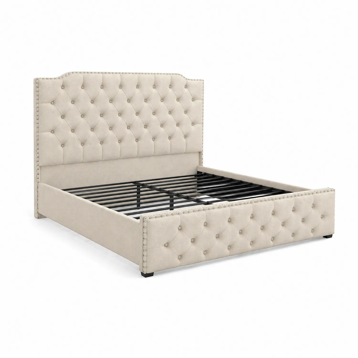 Letto matrimoniale in tessuto poliestere beige con struttura in acciaio 160x200 cm-domvirex