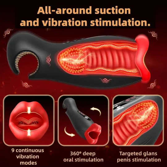 🔥Enchantment - 9 Vibrations 4 Suctions Clamping Suction Oral Simulation Male Masturbator