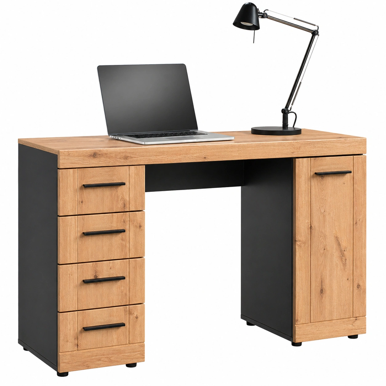 Schreibtisch Modern Holzoptik Schwarz mit Schubladen und Tuere 120x40 cm-furnilinehelp