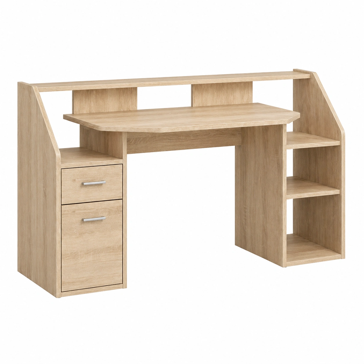 Moderner Gaming Schreibtisch in Eiche Optik mit Stauraum und Regalstruktur – 180x50x92 cm-furnilinehelp