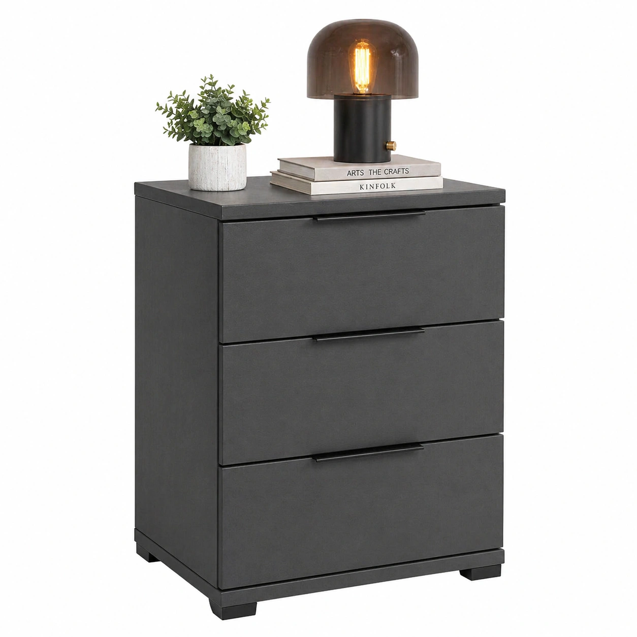 Moderne Nachtkonsole Dunkelgrau 3 Schubladen Minimalistisches Design Kompakt 46x42 cm-furnilinehelp
