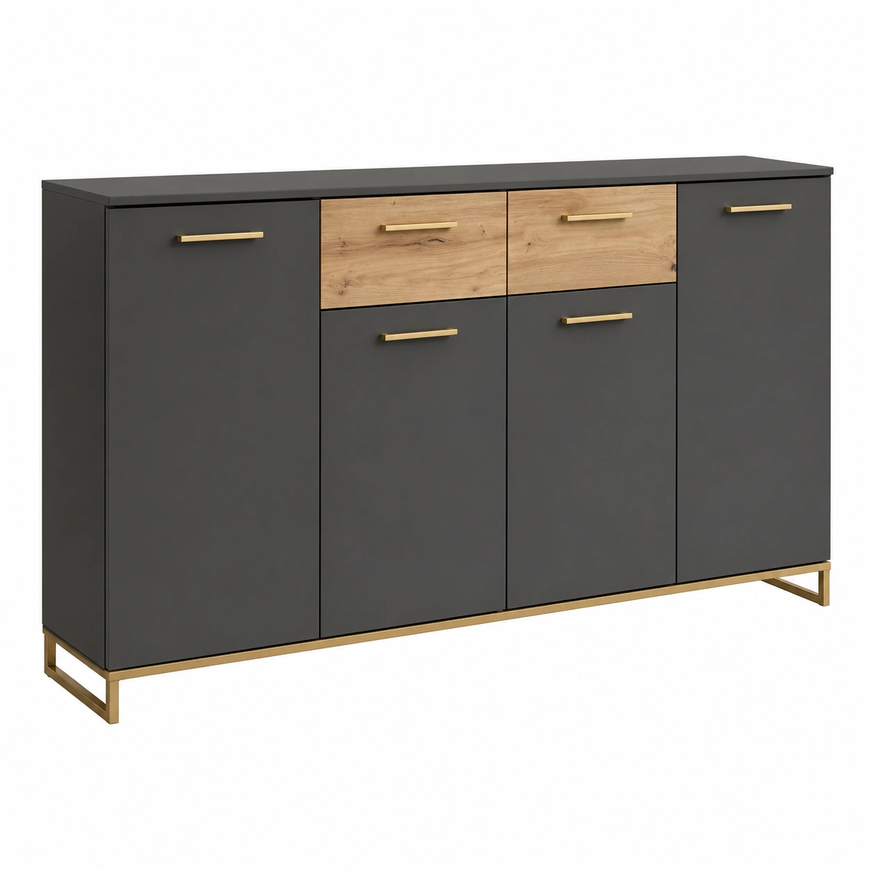 Moderne Kommode Anthrazit Eiche Optik 4 Tueren 2 Schubladen 160 cm-furnilinehelp