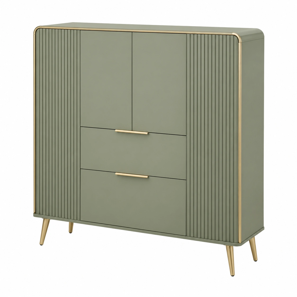 Modernes Highboard in Olivgruen mit Strukturfront und Metallbeinen-furnilinehelp