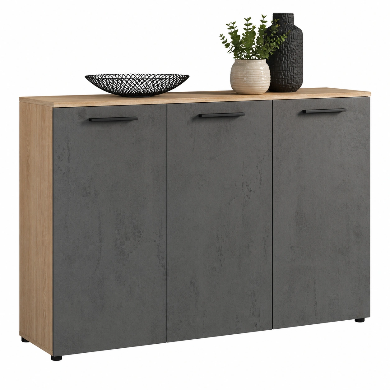 Moderne Kommode Hochglanz Weiß mit Betonoptik Front 120x83x35 cm-furnilinehelp