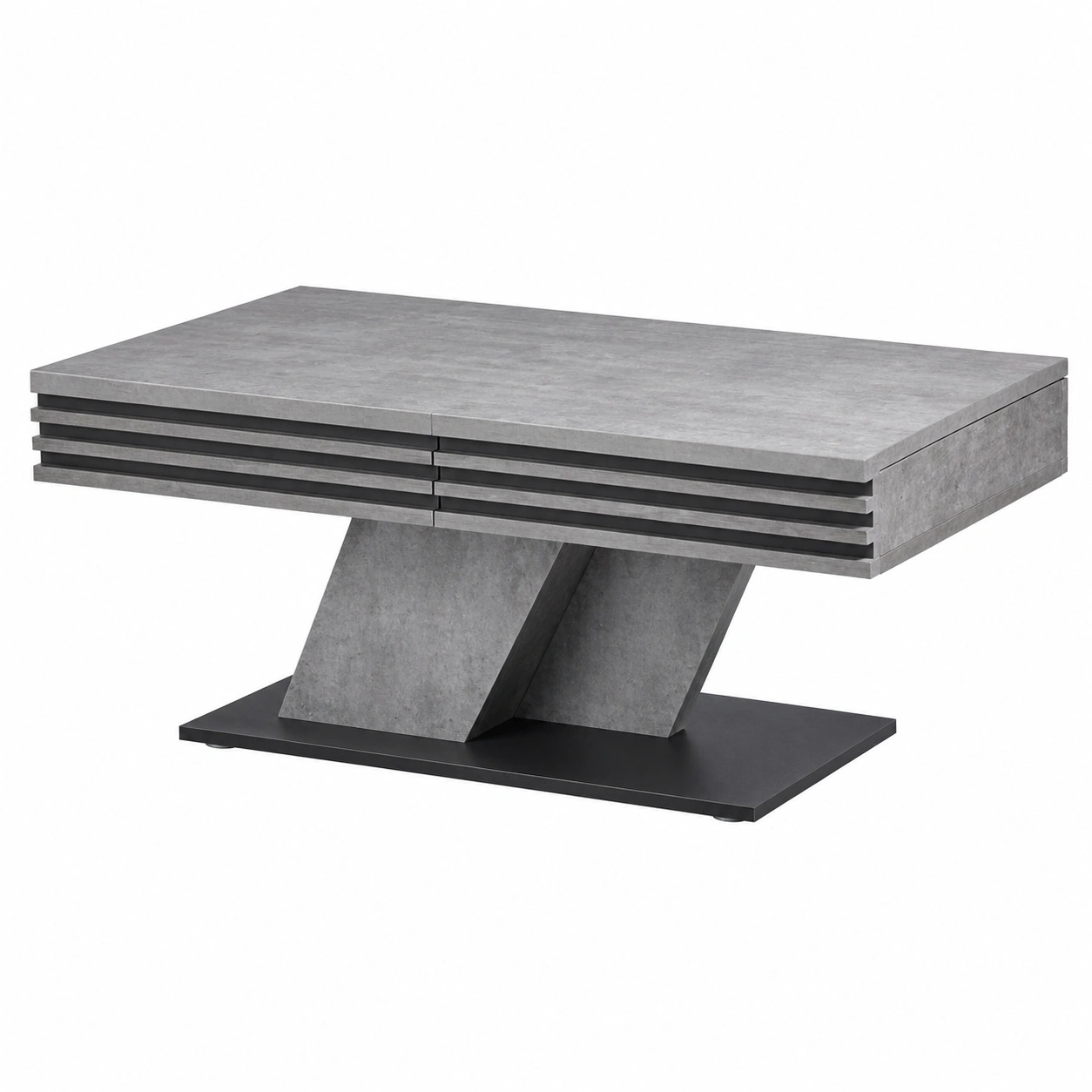 Moderner Couchtisch in Betonoptik mit Design-Sockel und Lamellenstruktur, Grau, ca. 110x60x44 cm-furnilinehelp