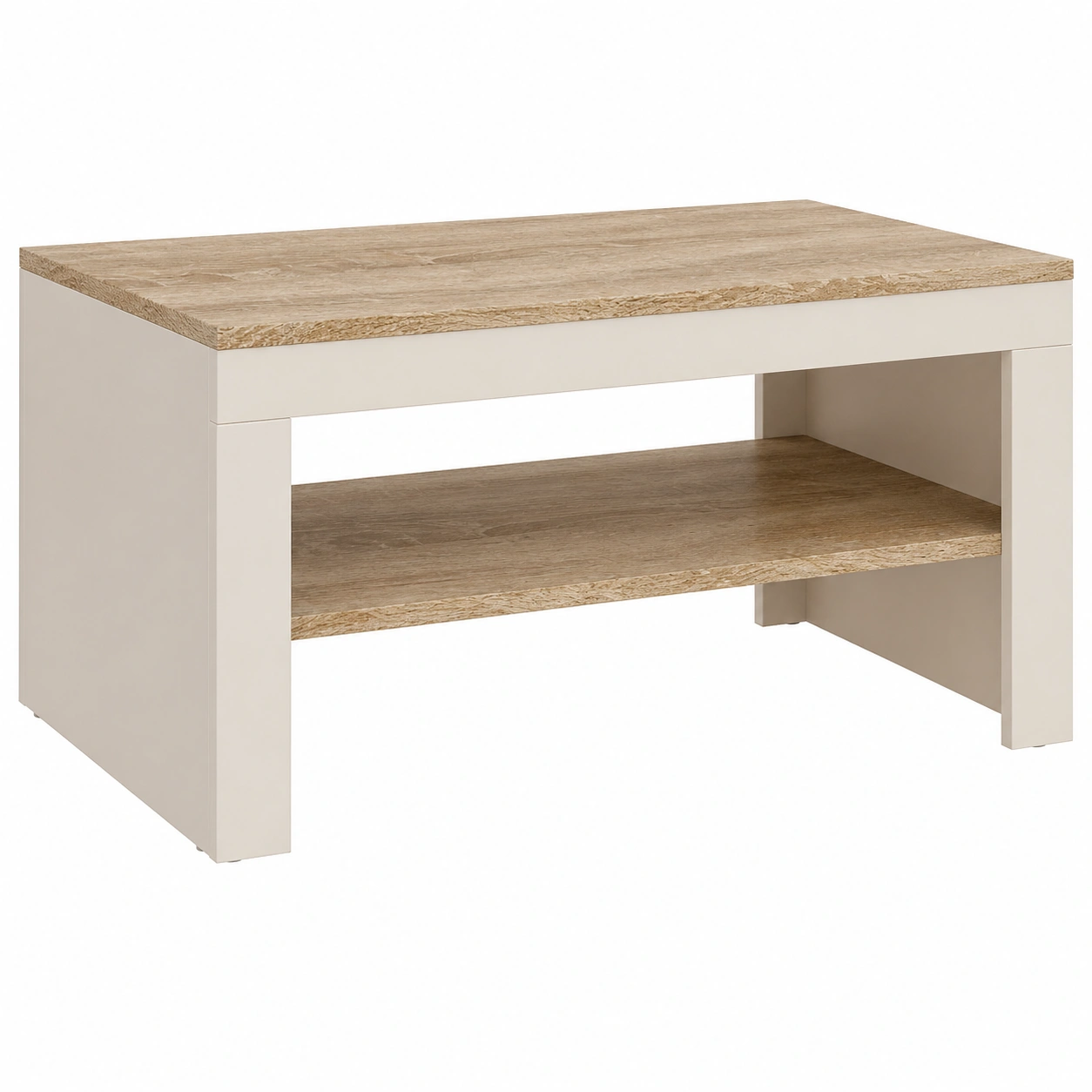 Moderner Couchtisch in Beige mit Holzoptik – Zeitloses Design mit Ablage 90x63x52 cm-furnilinehelp