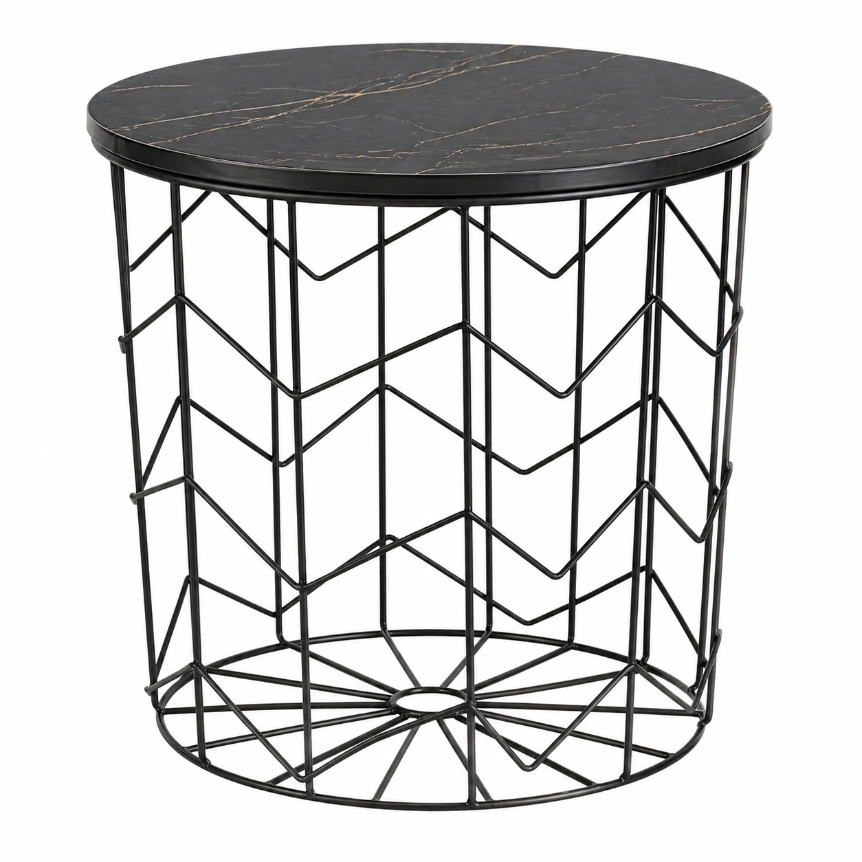 Moderner runder Beistelltisch mit Metallgestell und Marmoroptik Tischplatte 40 cm-homedecorsupport