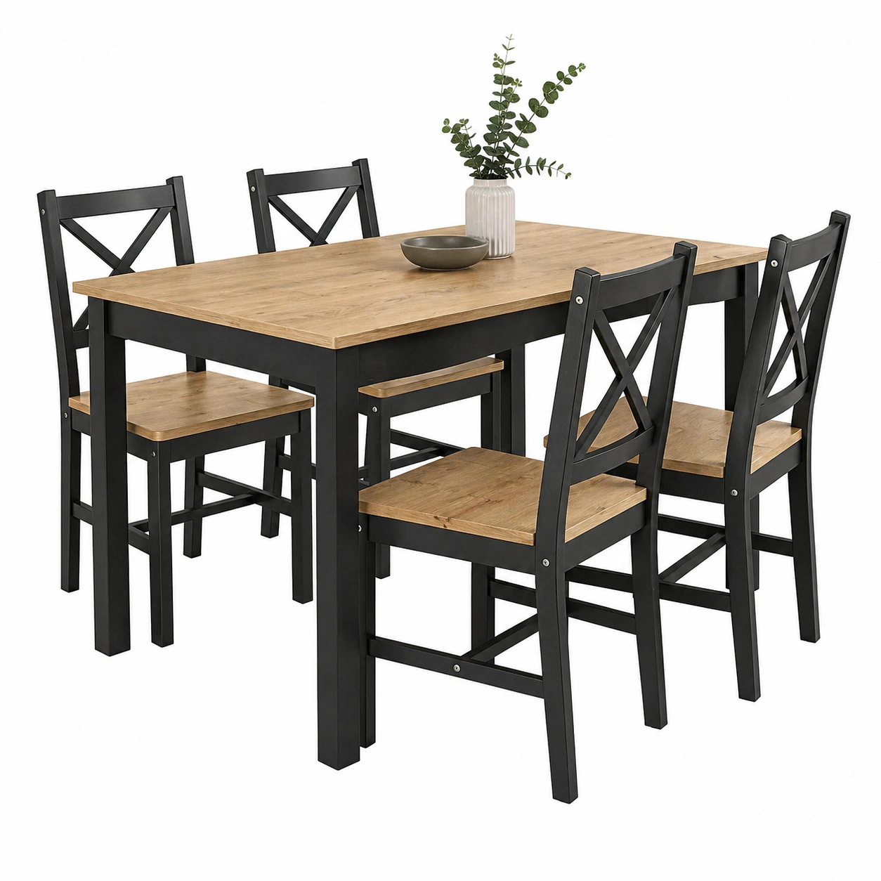 Essgruppe modern Holzoptik Braun Schwarz 5teilig Tisch mit 4 Stuehlen 118x73x75 cm-homedecorsupport