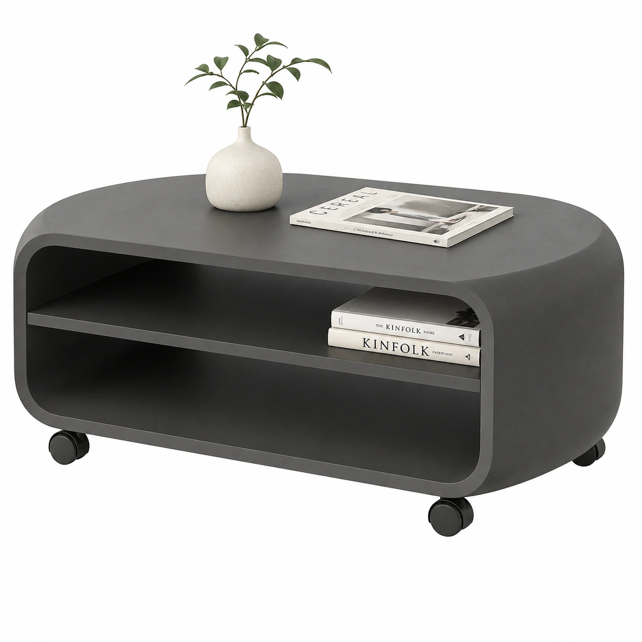 Moderner Couchtisch in Anthrazit matt mit abgerundeten Kanten und Rollen 100x43x59 cm-homedecorsupport