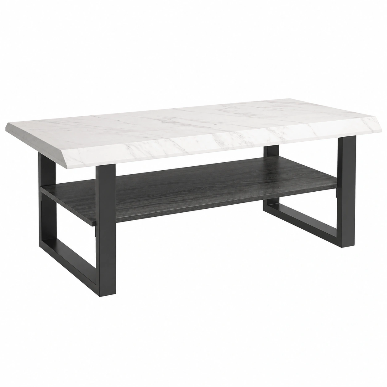 Moderner Couchtisch in Marmoroptik mit Ablage und Metallgestell-homedecorsupport