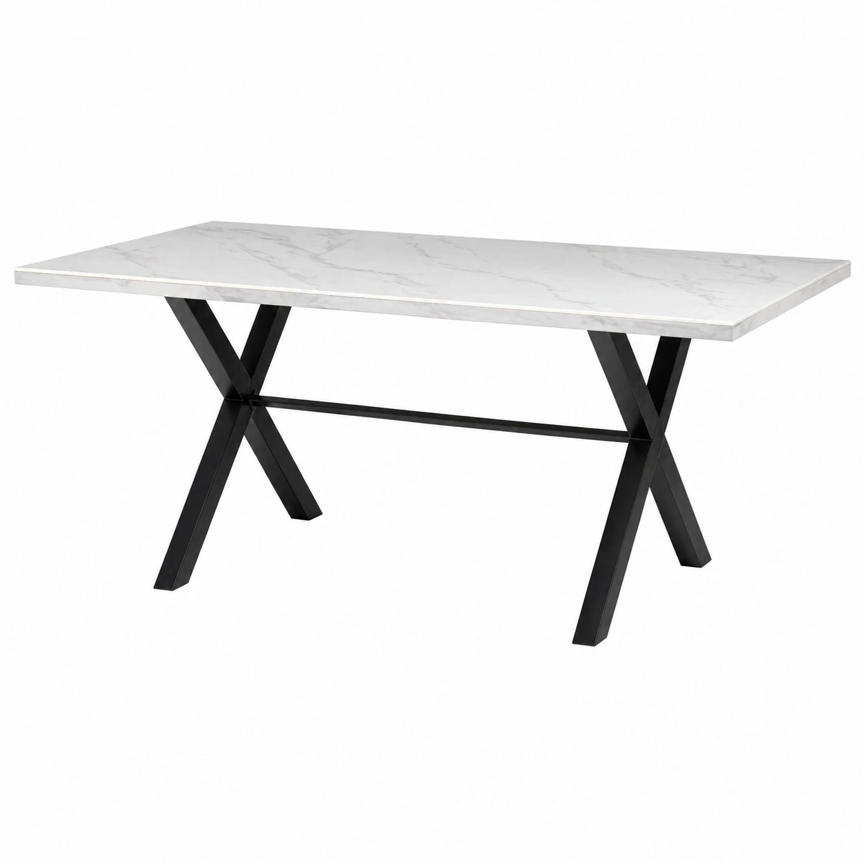 Moderner Esstisch in Marmoroptik mit X-Gestell Metall 140x90 cm-homedecorsupport