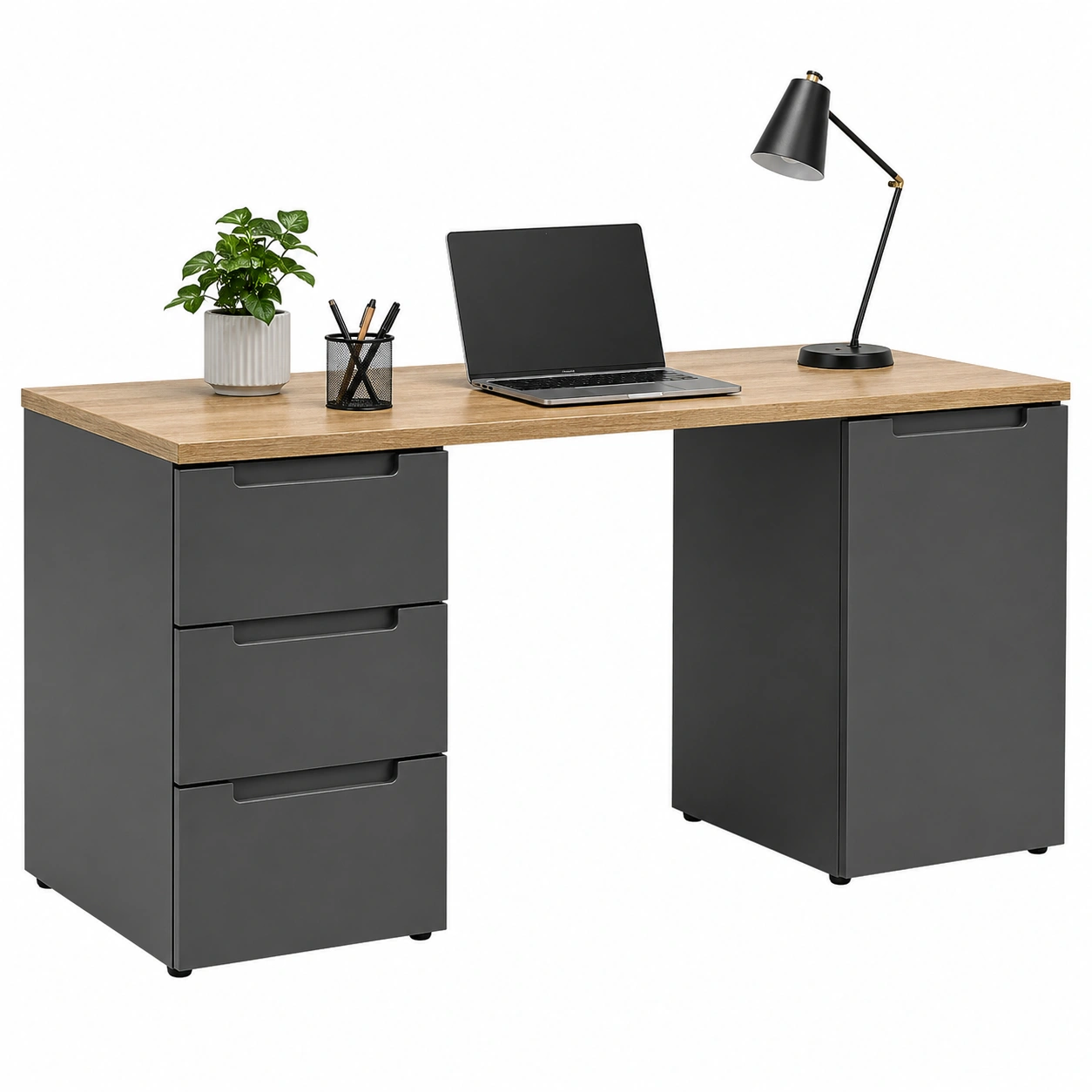 Moderner Schreibtisch Holzoptik Hell mit Stauraum und Schubladen Minimalistisches Design 152 cm-homedecorsupport