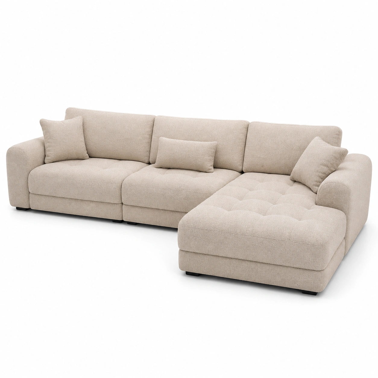 Sofa narozna duza bezowa z szezlongiem