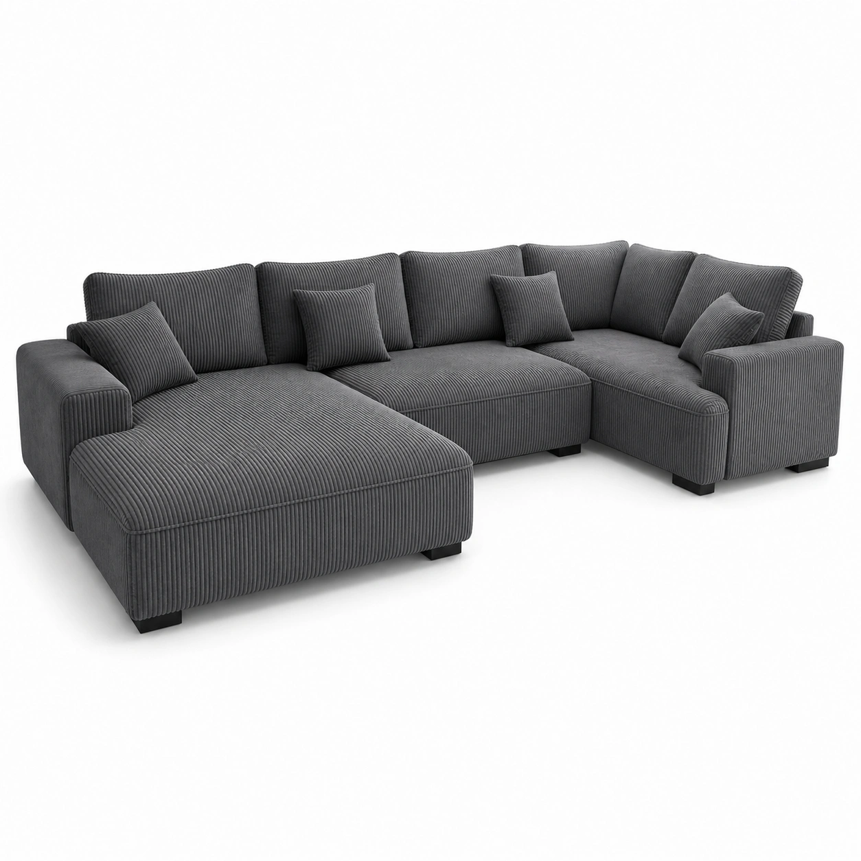 Sofa narozna duza grafitowa sztruksowa