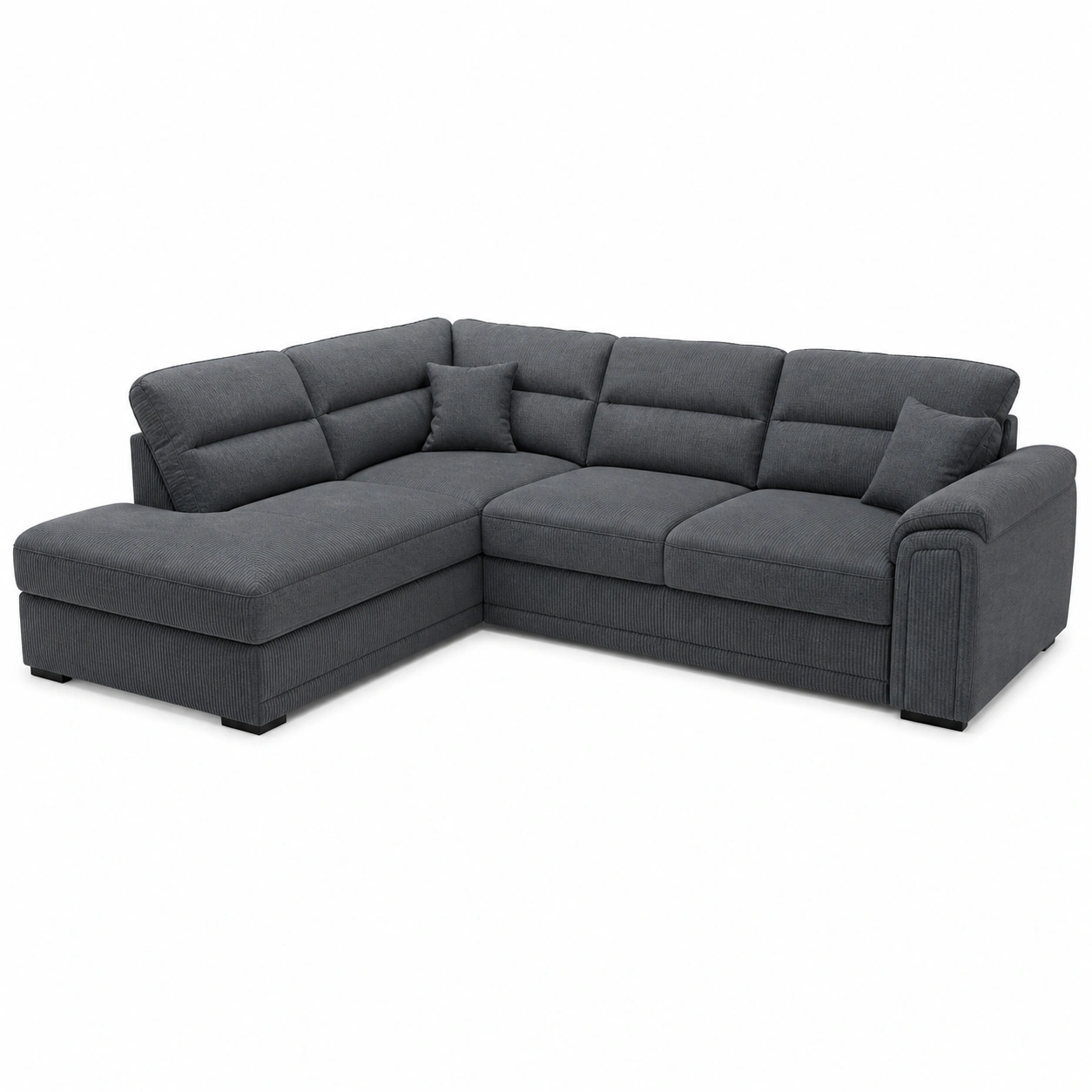 Sofa narozna duza szara nowoczesna z poduszkami
