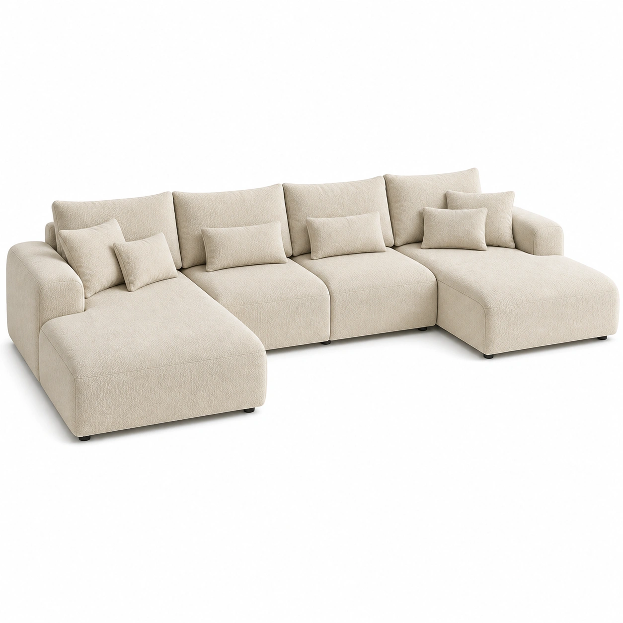 Sofa narozna duza bezowa miekka minimalistyczna