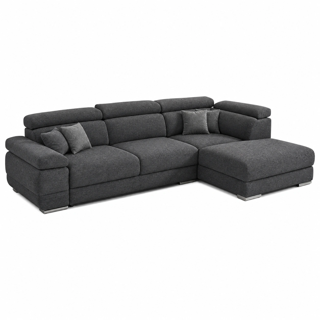 Sofa narozna szara duza z szerokim siedziskiem