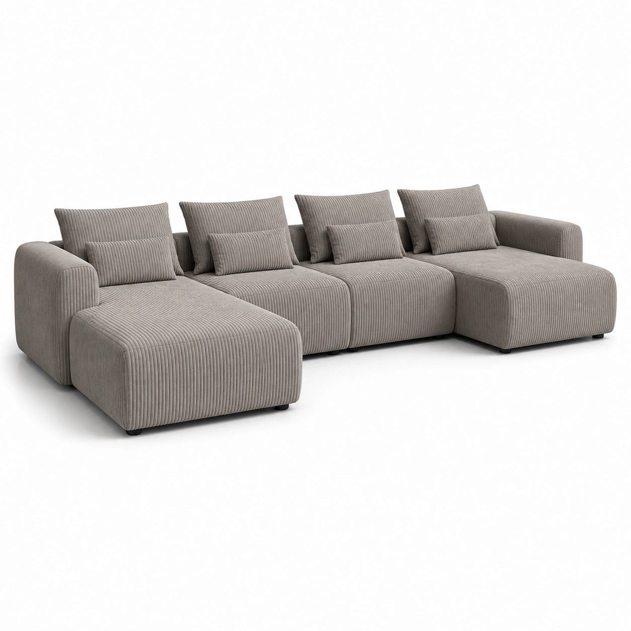 Sofa narozna duza szarobrazowa z szerokim lezankiem
