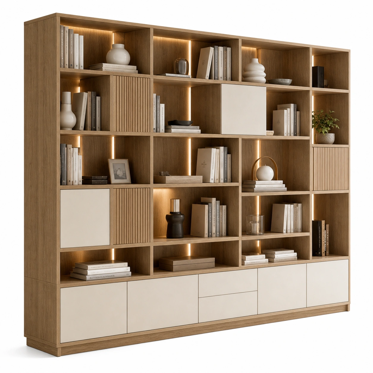 Regal biblioteczny drewniany z oswietleniem