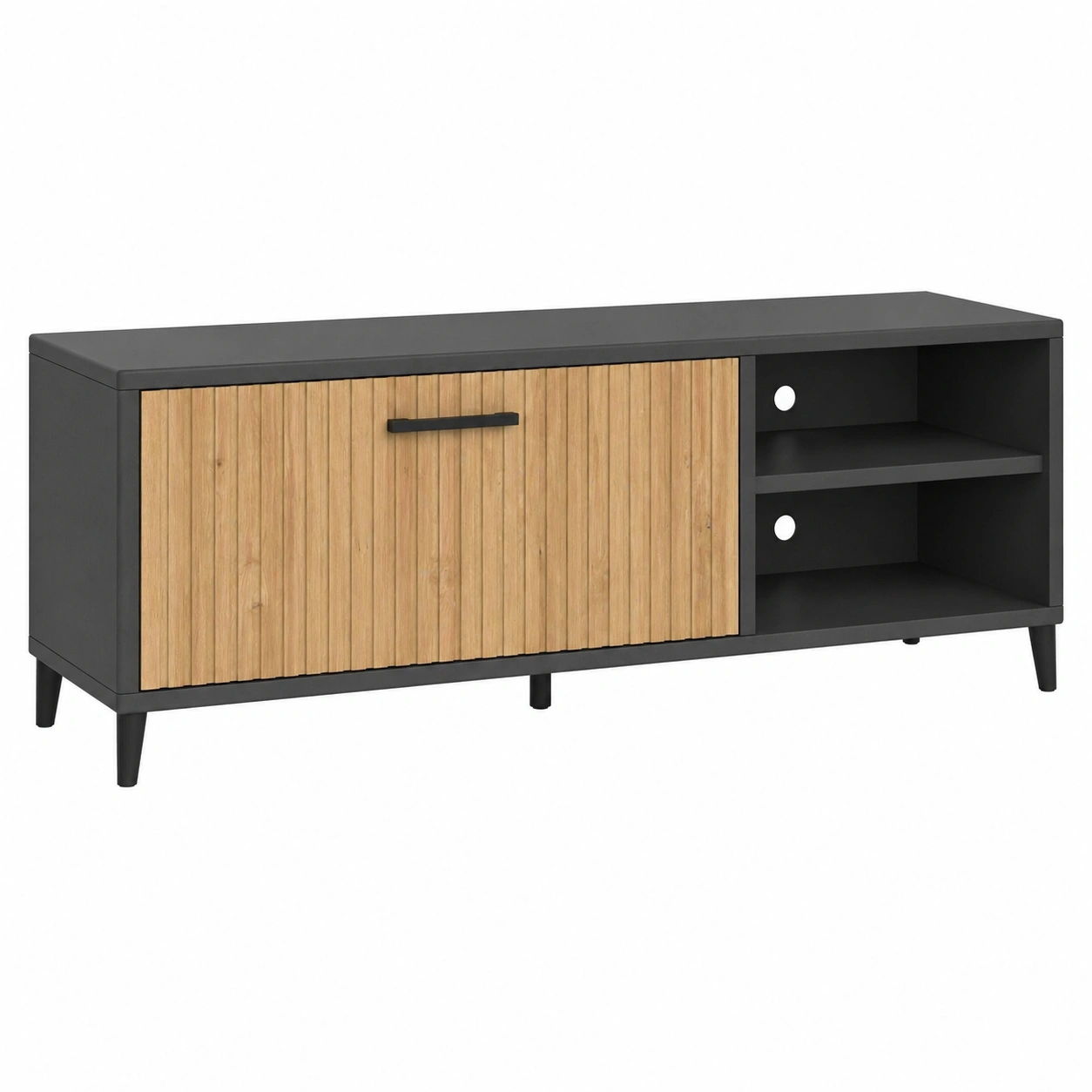 Modernes TV Lowboard mit Schiebetuer und offenen Faechern Industrial Stil 150x50x42 cm-furniguidehelp