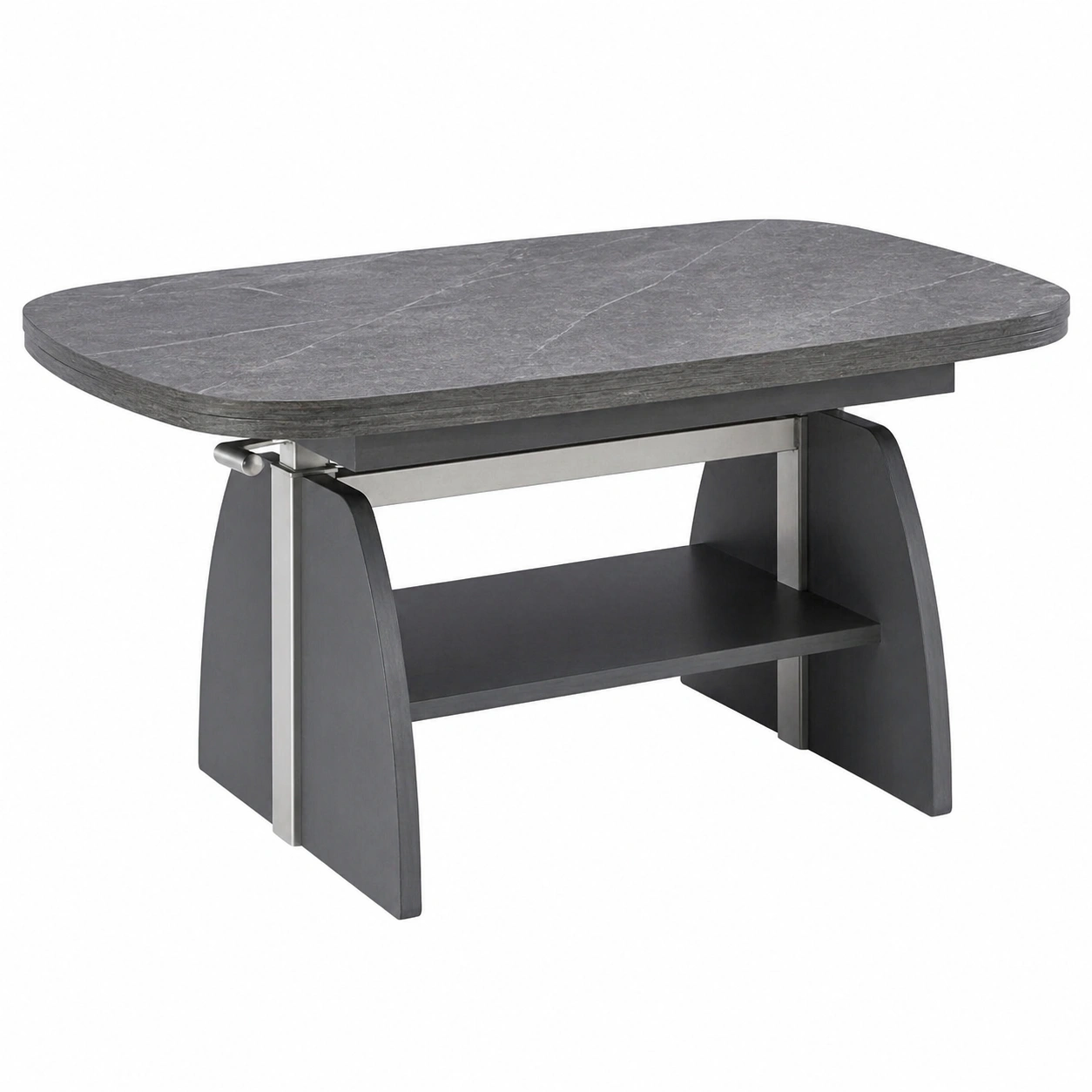 Moderner Couchtisch mit Ablage und Metallrahmen in Dunkelgrau Steinoptik-furniguidehelp