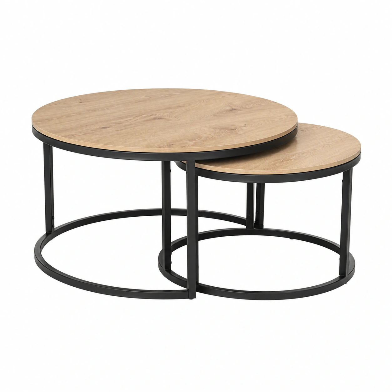 Moderner Couchtisch 2er Set rund in Grau Marmor Optik mit Metallgestell-furniguidehelp