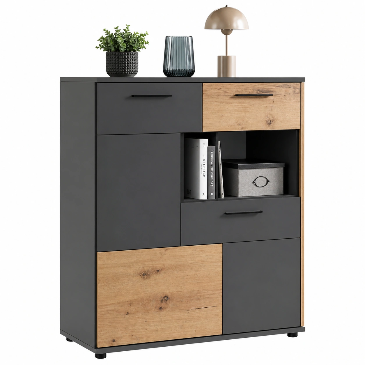 Moderne Kommode mit Schubladen und Stauraum Anthrazit Holzoptik 78x120x39 cm-furniguidehelp