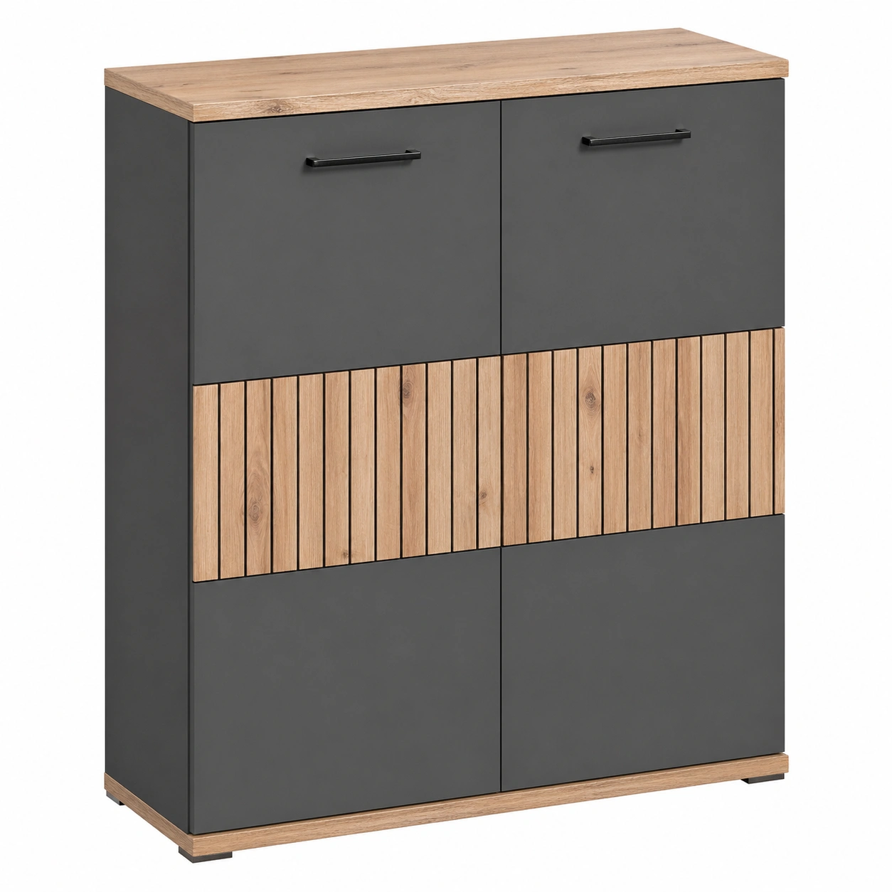 Kommode Modern Weiß Holzoptik Streifen Design 2 Tueren 77x38x122 cm-furniguidehelp