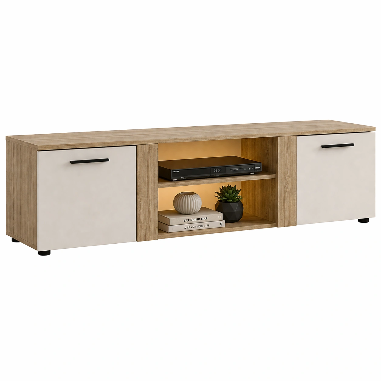 TV Lowboard modern minimalistisch Betonoptik Weiß 160x42x40 cm TV Moebel Wohnzimmer Aufbewahrung-furniguidehelp