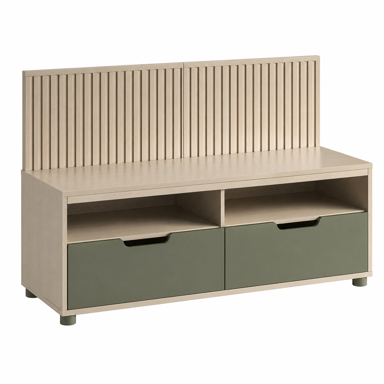 TV Lowboard mit Rueckwand Lamellen Design Eiche Natur Optik 160x45x90 cm-furniguidehelp