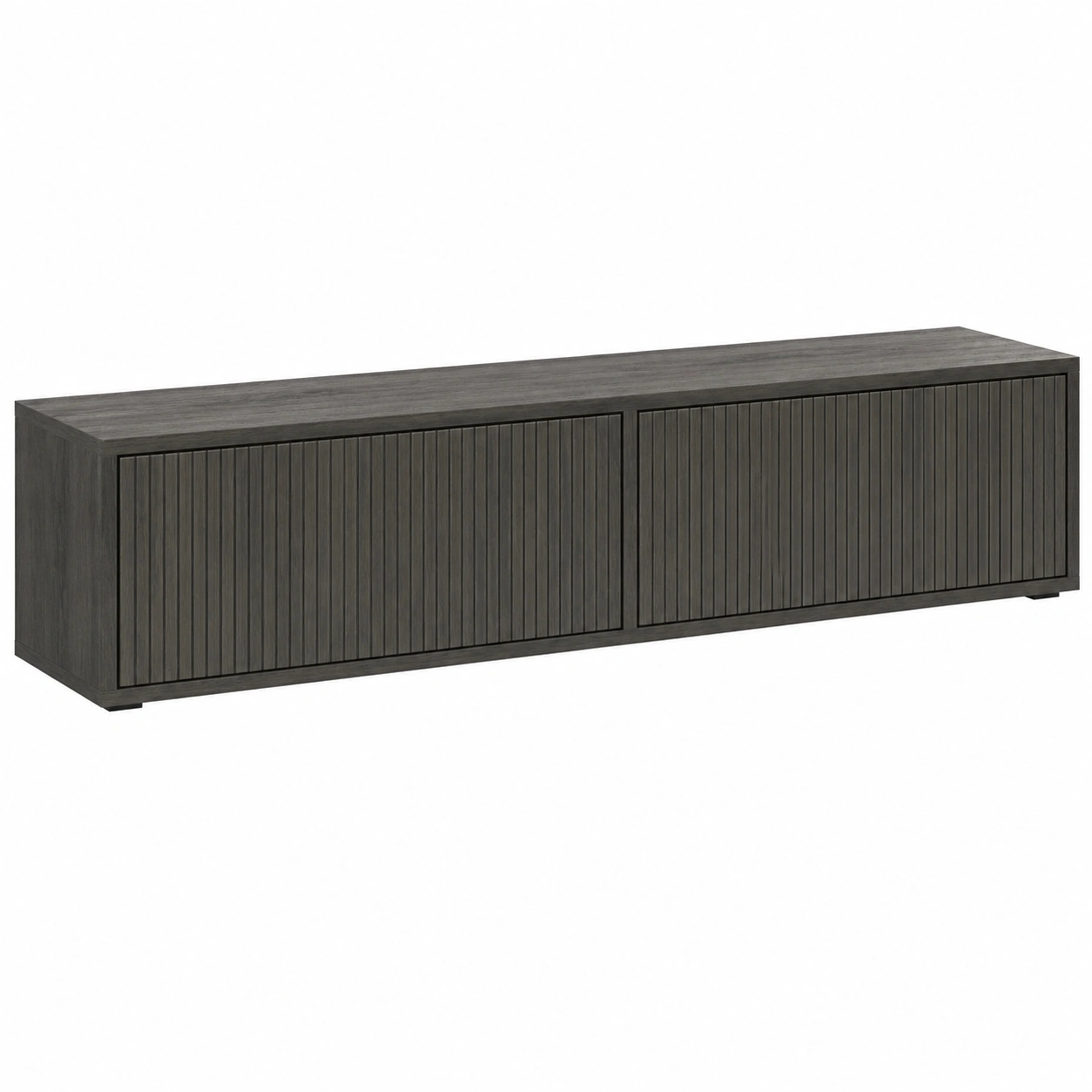 Modernes TV Lowboard 2 Tueren Struktur Front Grau Minimalistisches Medienmoebel 30 Grad Design-furniguidehelp