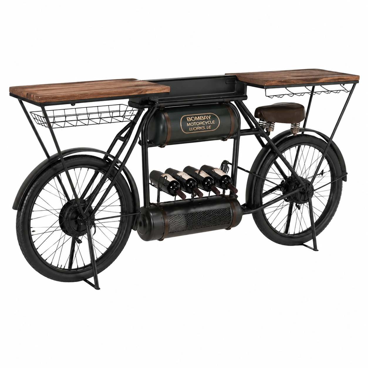 Bartisch Industrial Fahrrad Design mit Holzplatten und Metallrahmen 187 cm-furniguidehelp