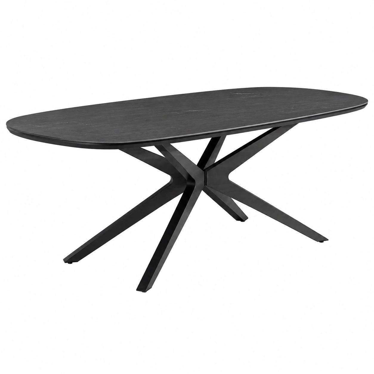 Moderner Esstisch gross oval schwarz matt Metallgestell design stabil Esszimmer Tisch minimalistisch hochwertig-decohelpdesk