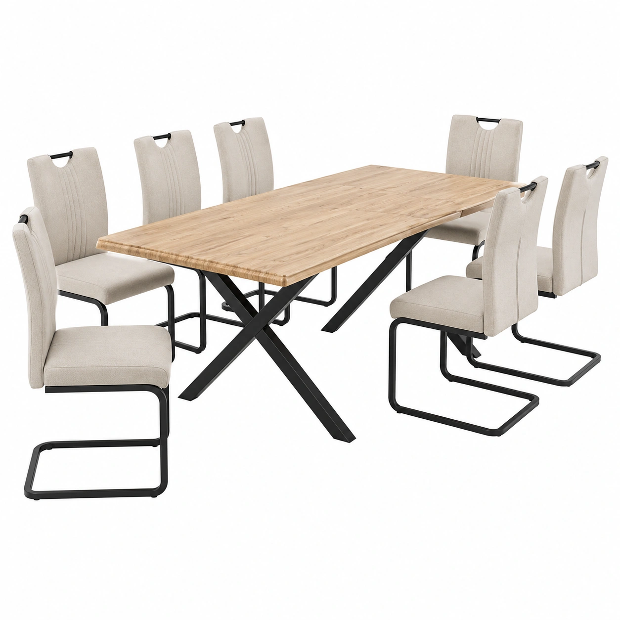 Moderner Esstisch mit 6 Stuehlen Holzoptik rechteckig Akazie Stil Metallgestell X Form stabil gross fuer Esszimmer 160x80x75 cm-decohelpdesk