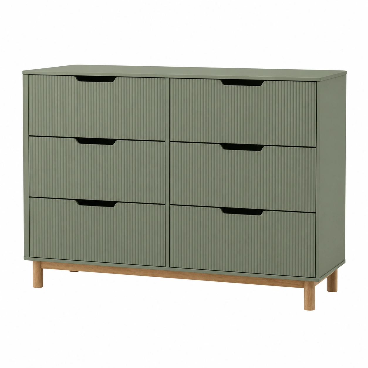 Schubkastenkommode 6 Schubladen Modern Geriffelt Gruen Holzbeine 150x89x40 cm-decohelpdesk