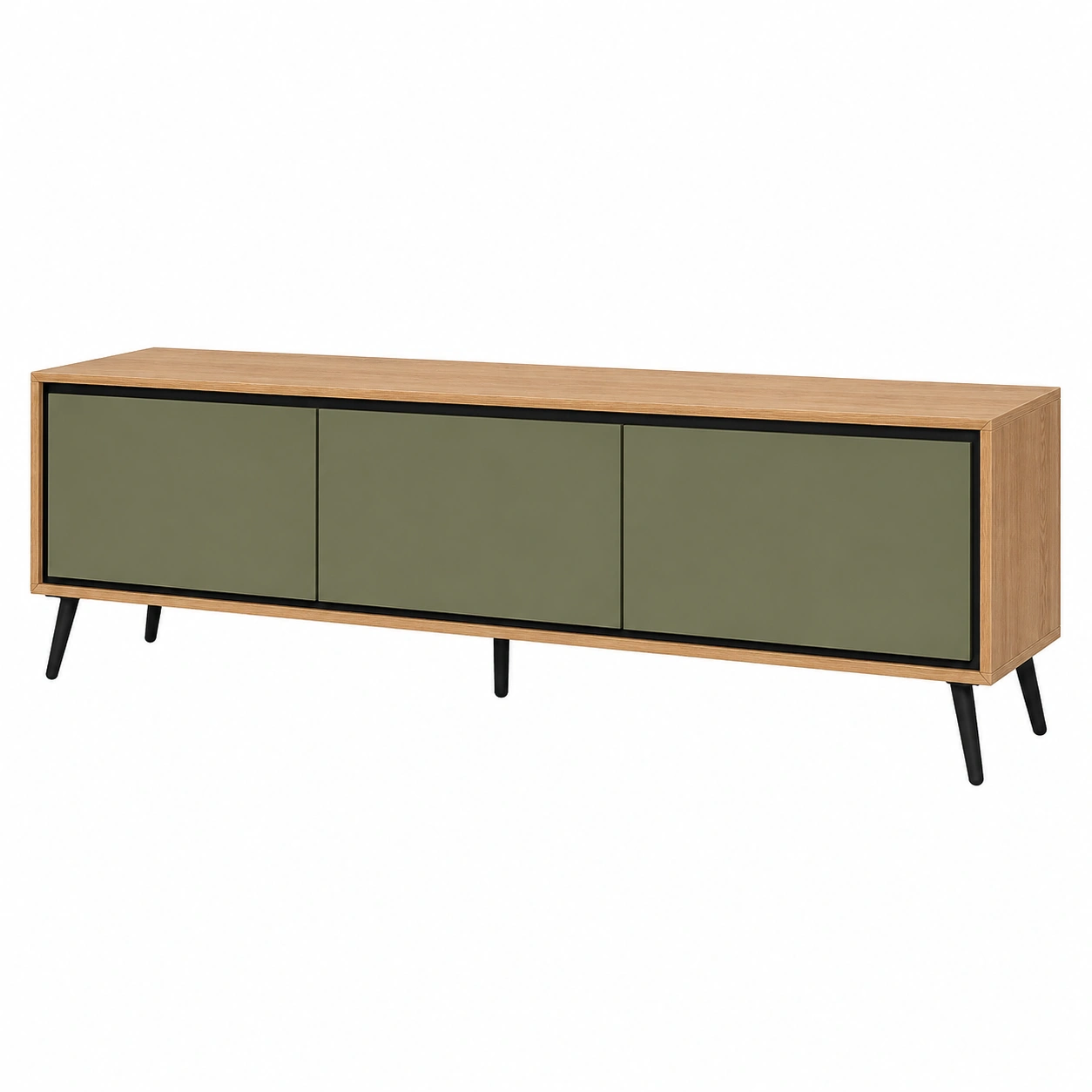 Lowboard TV Schrank Modern Sand Holz Schwarz 175x38x50 cm Wohnzimmer Moebel-decohelpdesk