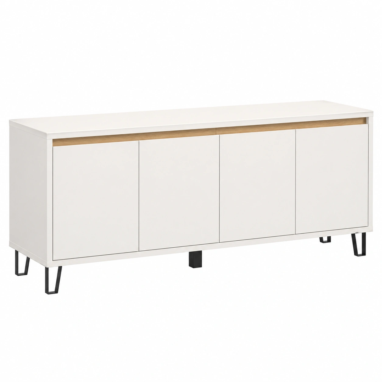 Modernes TV Lowboard Sideboard Holzoptik Natur mit 4 Tueren und Metallbeinen 184x40x67 cm-decohelpdesk