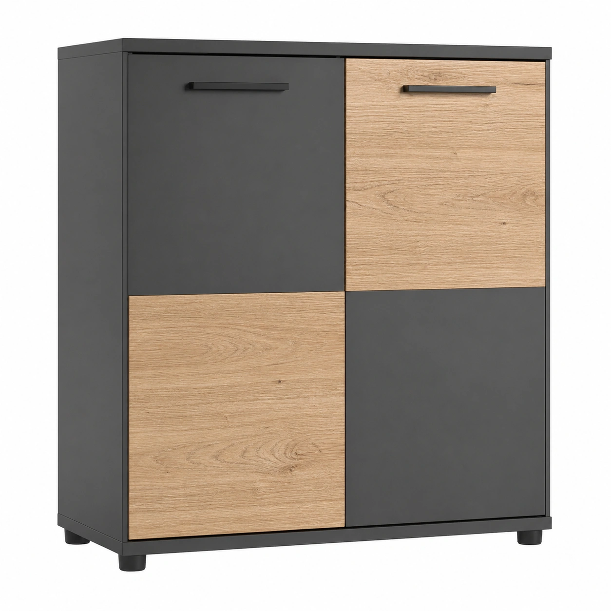 Kommode Sideboard Modern Weiß Eiche Minimal Design 2 Tueren Stauraum Schrank-decohelpdesk