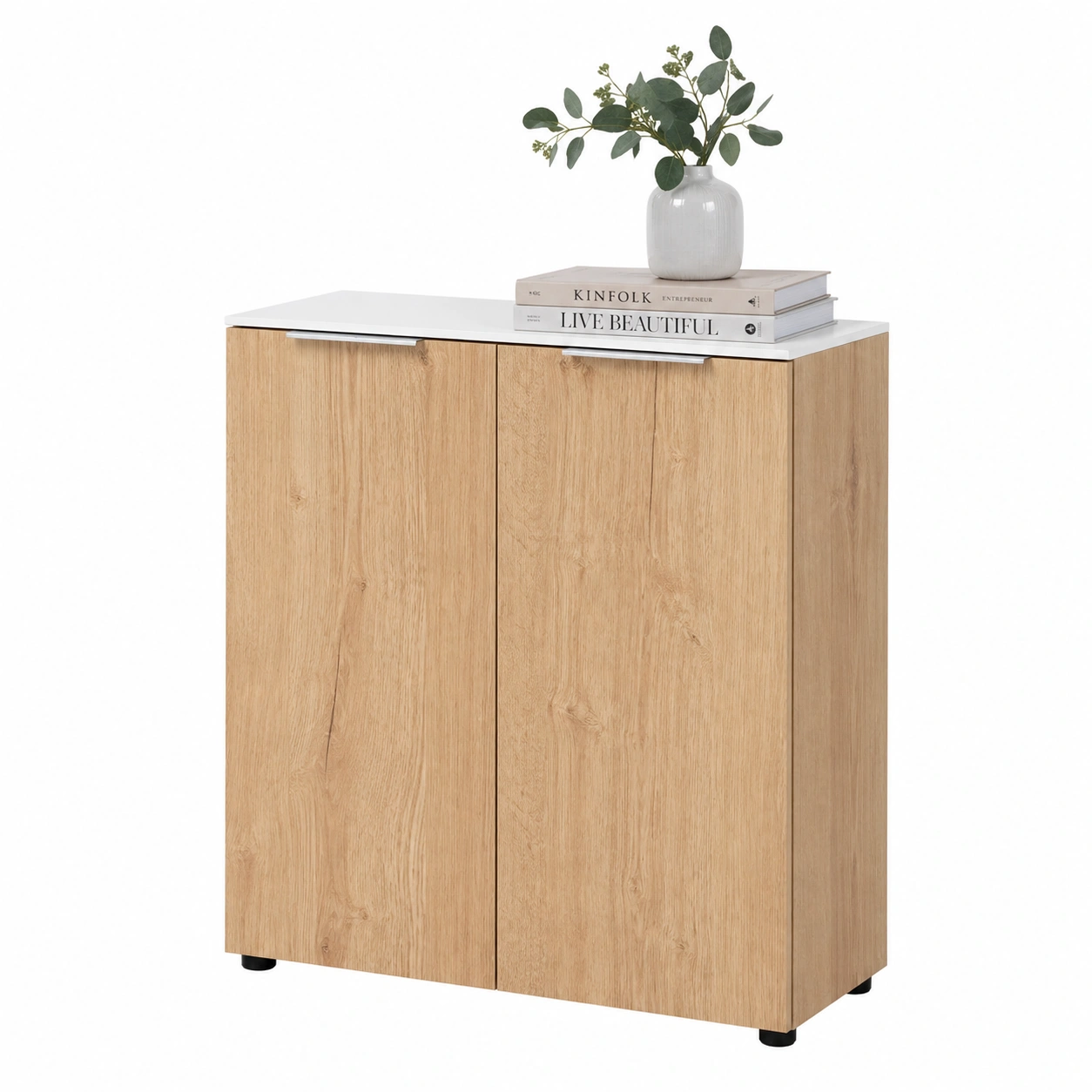 Kommode modern minimalistisch 2 Tueren Hochglanz Holzoptik 90x99x40 cm Eiche-decohelpdesk