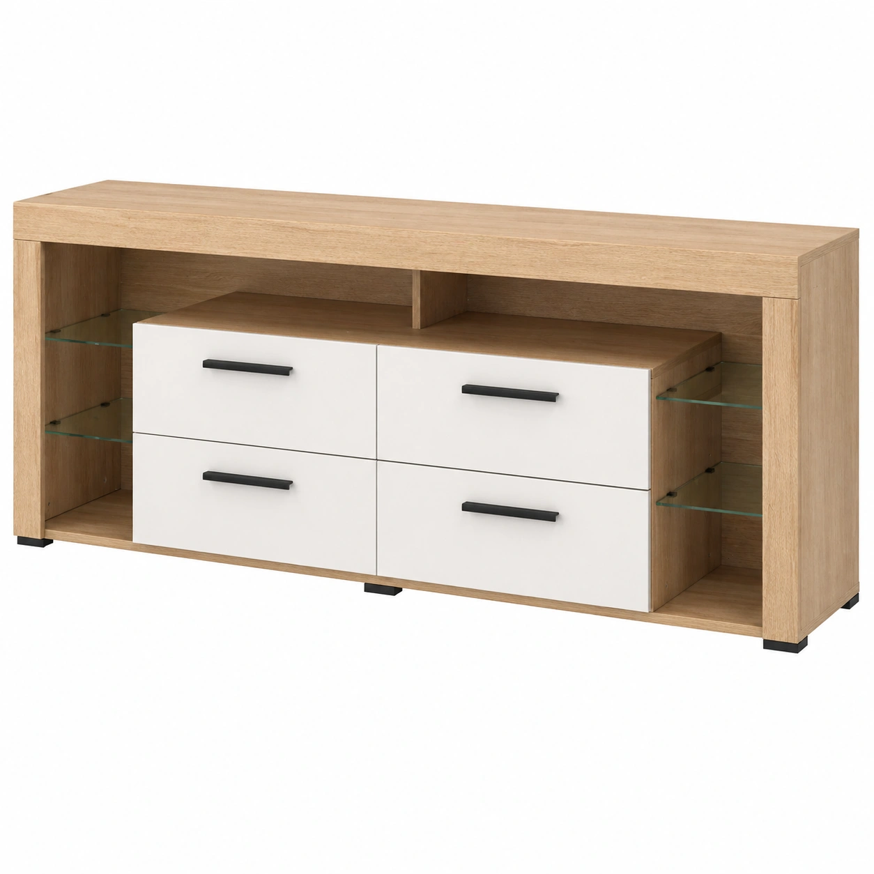 TV Lowboard Modern Schwarz Holzoptik 179x66x44 cm Medienmoebel mit Stauraum-decohelpdesk
