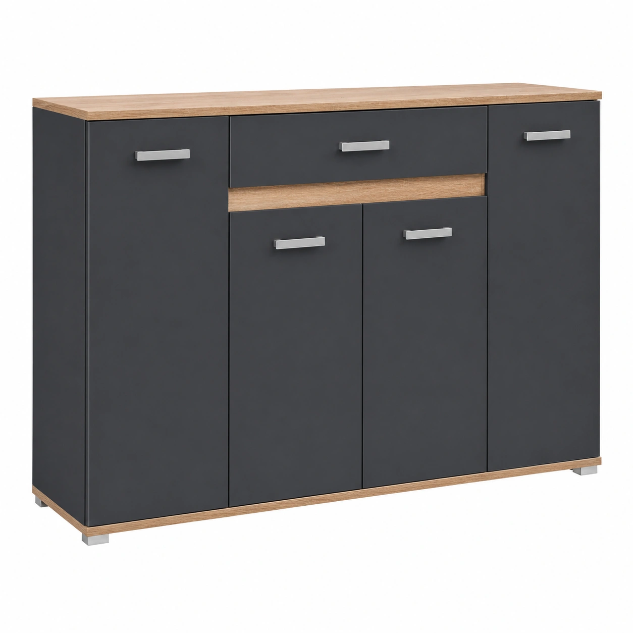 Modernes Sideboard mit 5 Tueren und 1 Schublade in Anthrazit Holzoptik minimalistisches Design fuer Wohnzimmer und Essbereich 160 cm breit-decohelpdesk